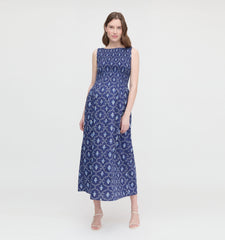 The Maternity Cosima Nap Dress - Navy Trellis