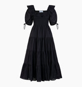 The Corinne Nap Dress - Black Linear Swiss Dot