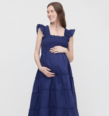 The Maternity Ellie Nap Dress - Navy Cotton