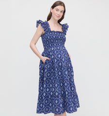 The Maternity Ellie Nap Dress - Navy Trellis