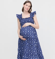 The Maternity Ellie Nap Dress - Navy Trellis