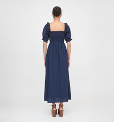 The Scarlett Midi Nap Dress - Navy Tonal Seersucker
