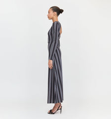 The Selene Dress - Black Cobalt Medallion Stripe