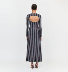 The Selene Dress - Black Cobalt Medallion Stripe