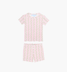 The Baby Lou Pointelle PJ Set - Floral Dot Stripe Pink