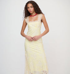 The Alba Dress - Yellow Trailing Lace