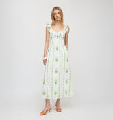 The Cambria Nap Dress - White/Green Arcadia Border