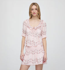 The Camri Top - Pink Floral Vine Scallop
