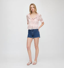The Camri Top - Pink Floral Vine Scallop