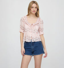The Camri Top - Pink Floral Vine Scallop