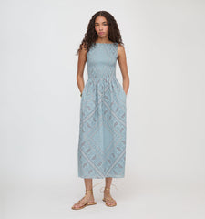 The Cosima Nap Dress - Dusty Blue Gemstone Mosaic Scarf