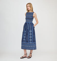 The Cosima Nap Dress - Navy Diamond Batik