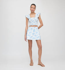 Roller Rabbit x Hill House Cropped Paz Top - Blue Sherwood Forest Monkey