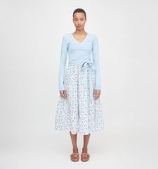 The Deirdre Wrap Sweater - Light Blue Pointelle