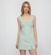 The Eviana Dress - Blue/Green Stripe