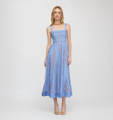 The Ezra Dress - Blue Floral Batik Stripe