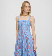 The Ezra Dress - Blue Floral Batik Stripe