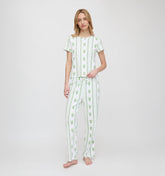 The Kelly Pajama Set - White/Green Arcadia Border