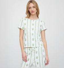 The Kelly Pajama Set - White/Green Arcadia Border