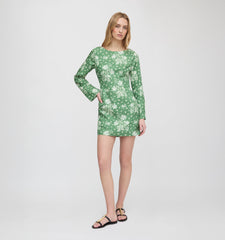 The Longsleeve Viola Dress - Green Delft Bouquet