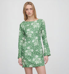 The Longsleeve Viola Dress - Green Delft Bouquet
