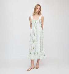 The Lux Nightgown - White/Green Arcadia Border