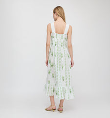 The Lux Nightgown - White/Green Arcadia Border