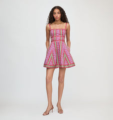 The Margot Mini Dress - Sunset Etched Floral Stripe