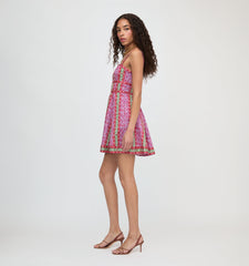 The Margot Mini Dress - Sunset Etched Floral Stripe