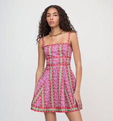 The Margot Mini Dress - Sunset Etched Floral Stripe