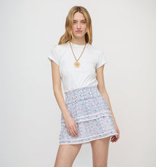 The Meena Skirt - White Etched Floral Stripe