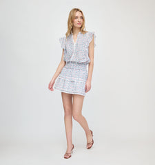 The Meena Skirt - White Etched Floral Stripe