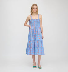 The Ribbon Ellie Nap Dress - Blue Floral Batik Stripe