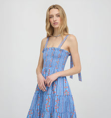 The Ribbon Ellie Nap Dress - Blue Floral Batik Stripe