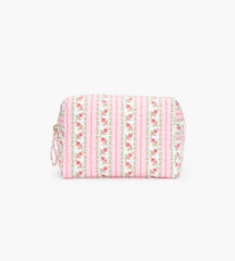 The Mini Quilted Cosmetic Bag - Pink Floral Dot Stripe