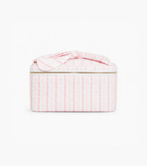 The Bow Top Cosmetic Bag - Pink Variegated Stripe