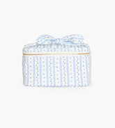 The Bow Top Quilted Cosmetic Bag - Blue Petal Stripe