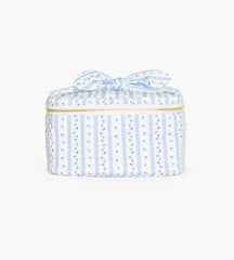 The Bow Top Quilted Cosmetic Bag - Blue Petal Stripe