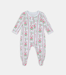 Roller Rabbit x Hill House Infant Zipper Footie - Pink Monkey Block Stripe