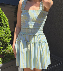The Azalea Mini Nap Dress - Blue/Green Stripe