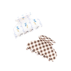 Hill House x Wet Brush Small Claw Clip Set - Matte Bluebell Waltz and Brown Gingham