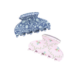 Hill House x Wet Brush Small Claw Clip Set - Matte Cornflower Ditsy Thistle and Pink Trellis