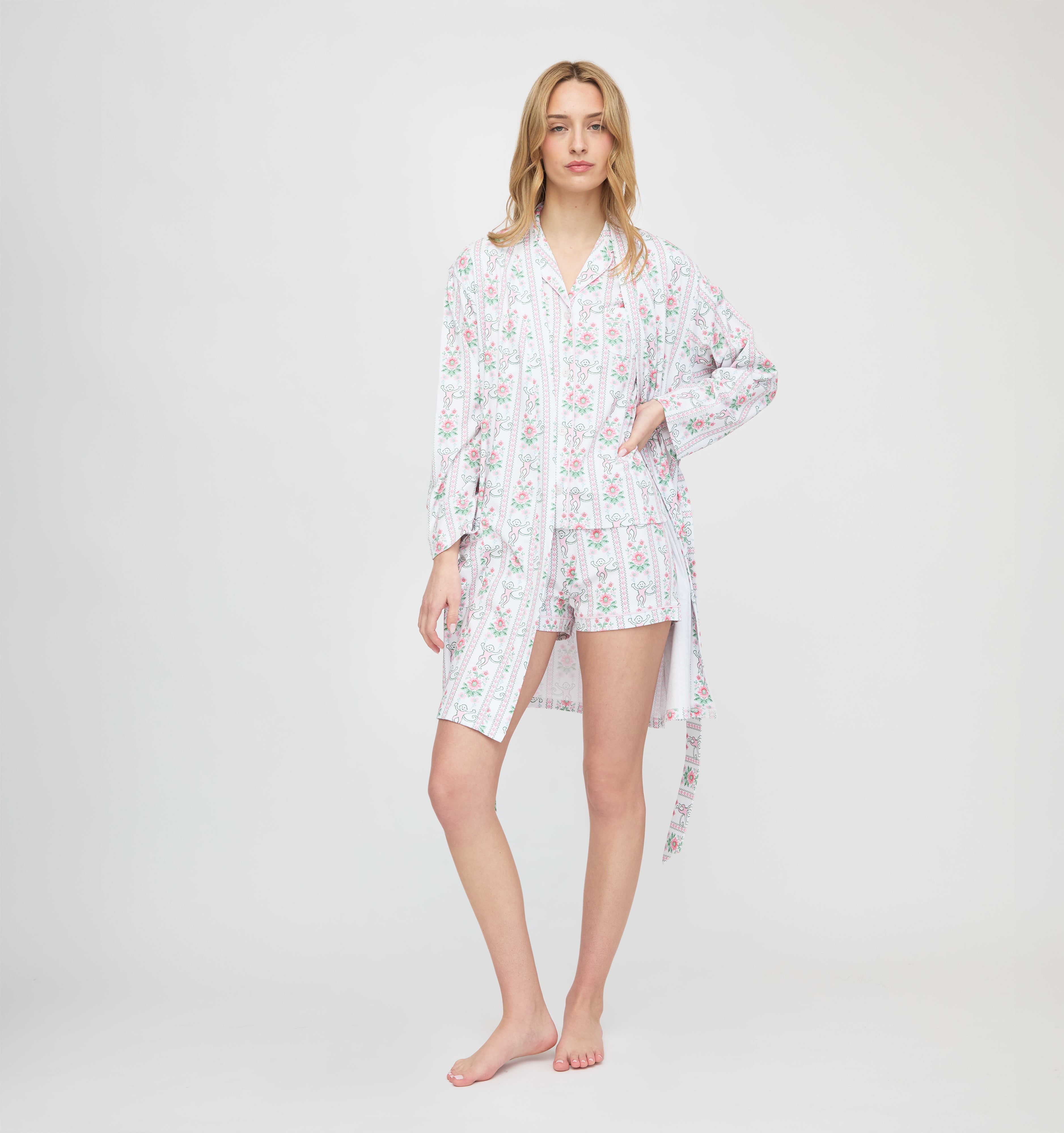 Roller Rabbit x Hill House Blake Robe - Pink Monkey Block Stripe