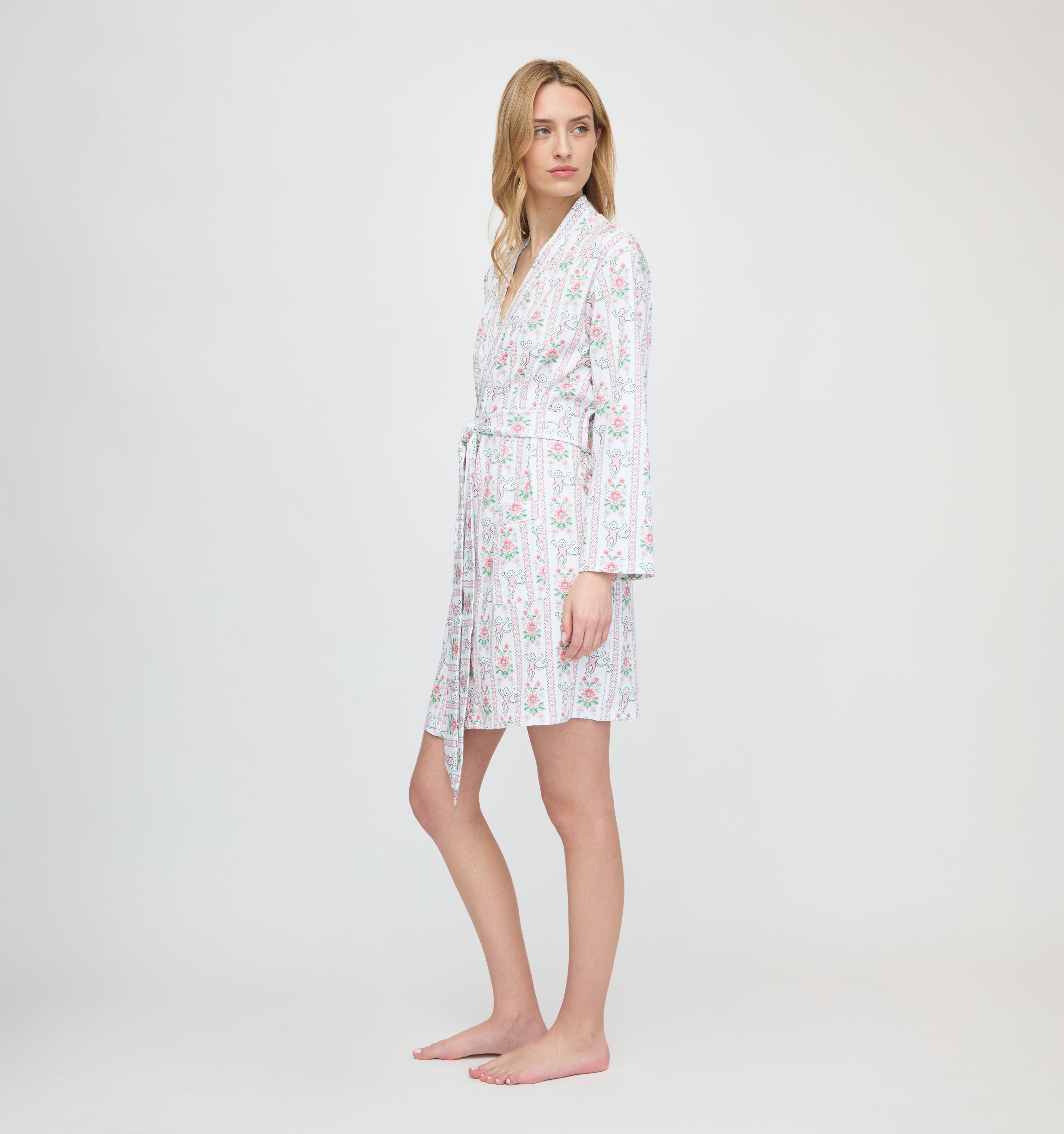 Roller Rabbit x Hill House Blake Robe - Pink Monkey Block Stripe