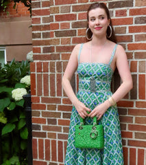 The Margot Dress - Diamond Cherries Grass Green