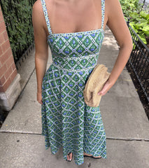 The Margot Dress - Diamond Cherries Grass Green