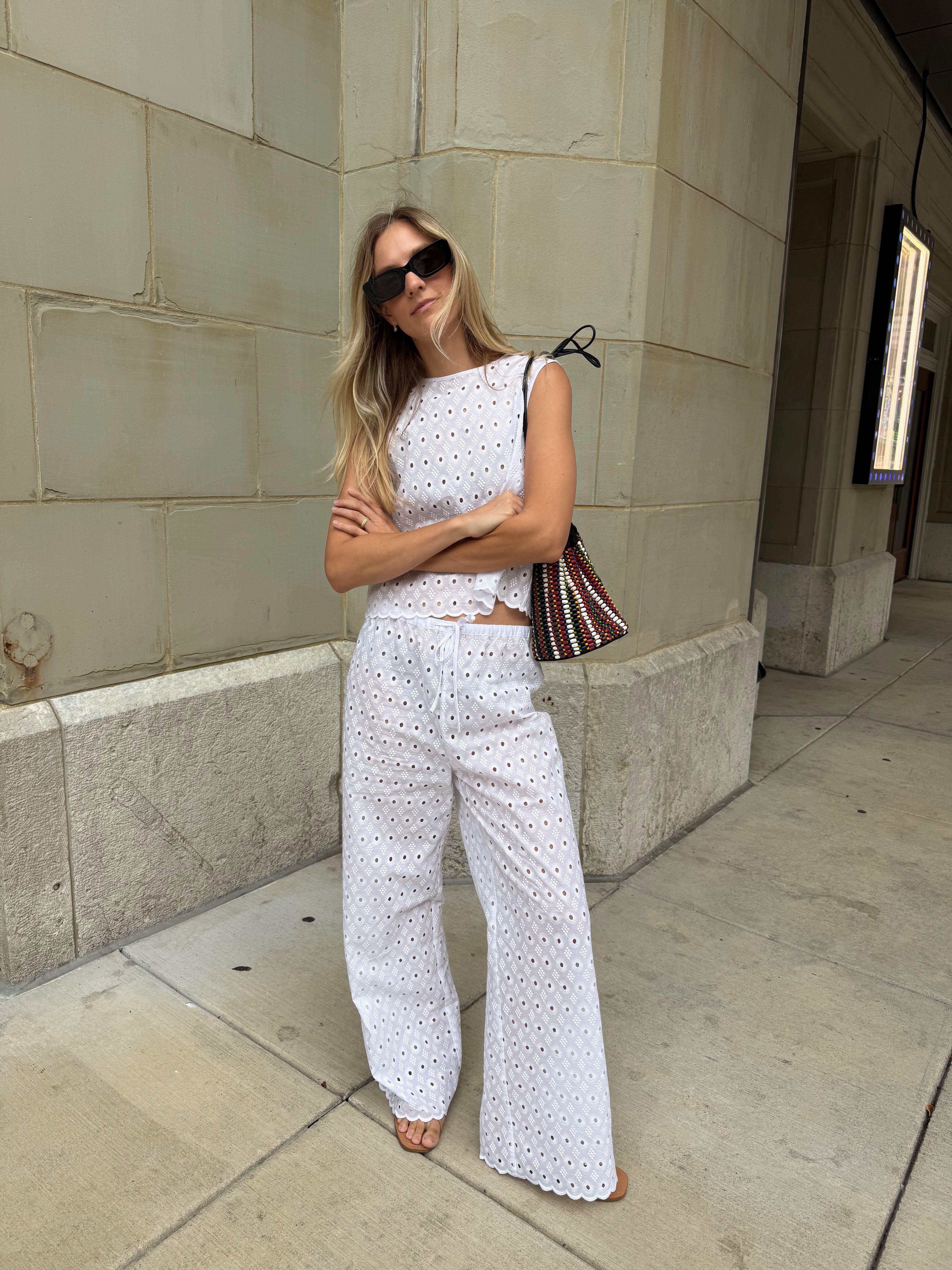 The Giovanna Pant - White Diamond Eyelet