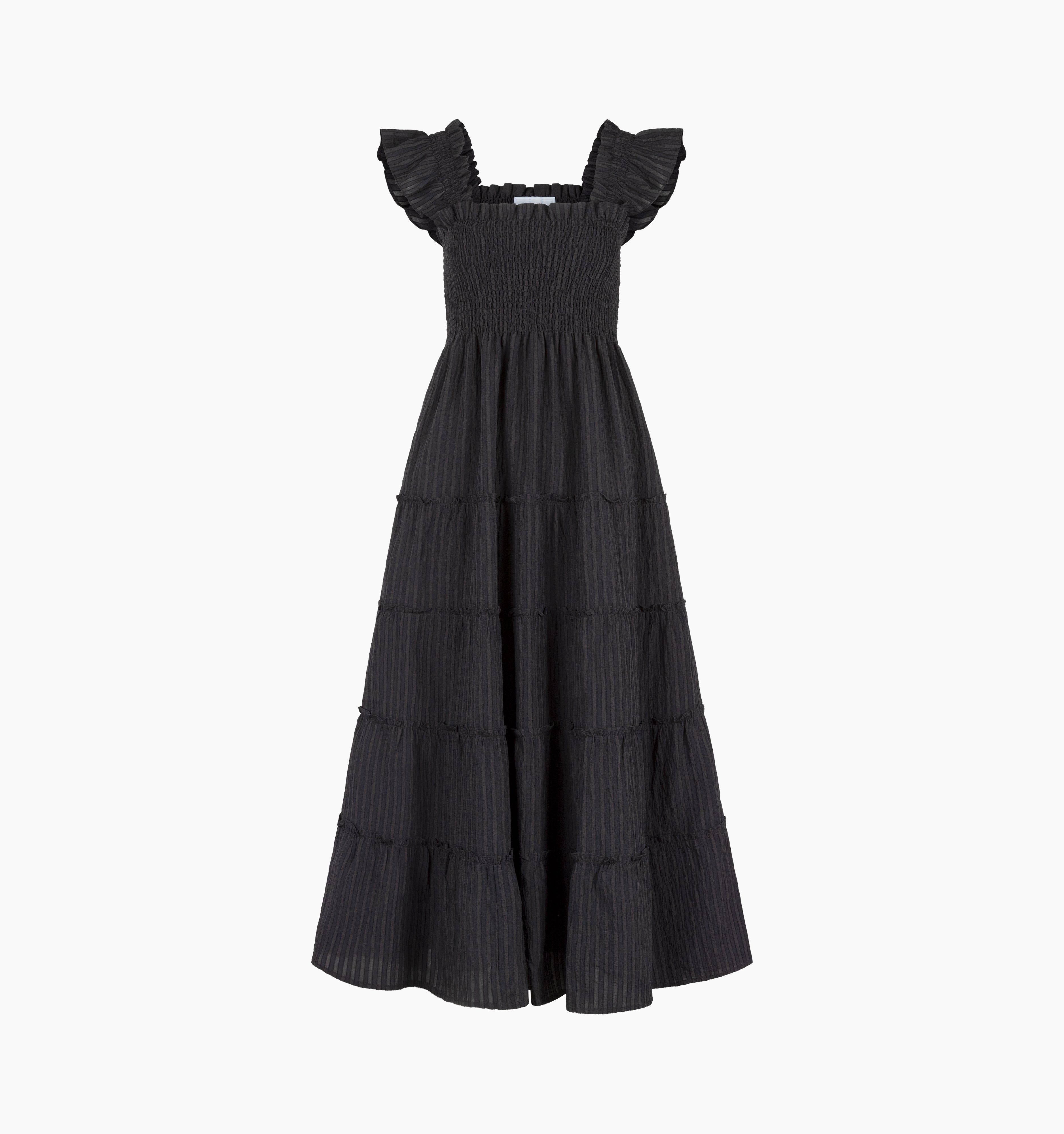 The Ellie Maxi Nap Dress - Black Tonal Seersucker