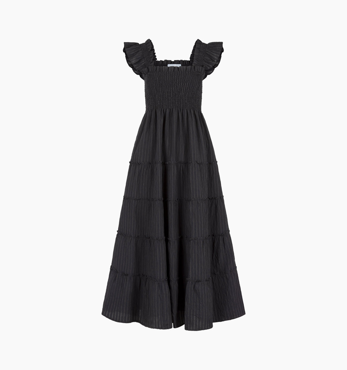 The Ellie Maxi Nap Dress - Black Tonal Seersucker