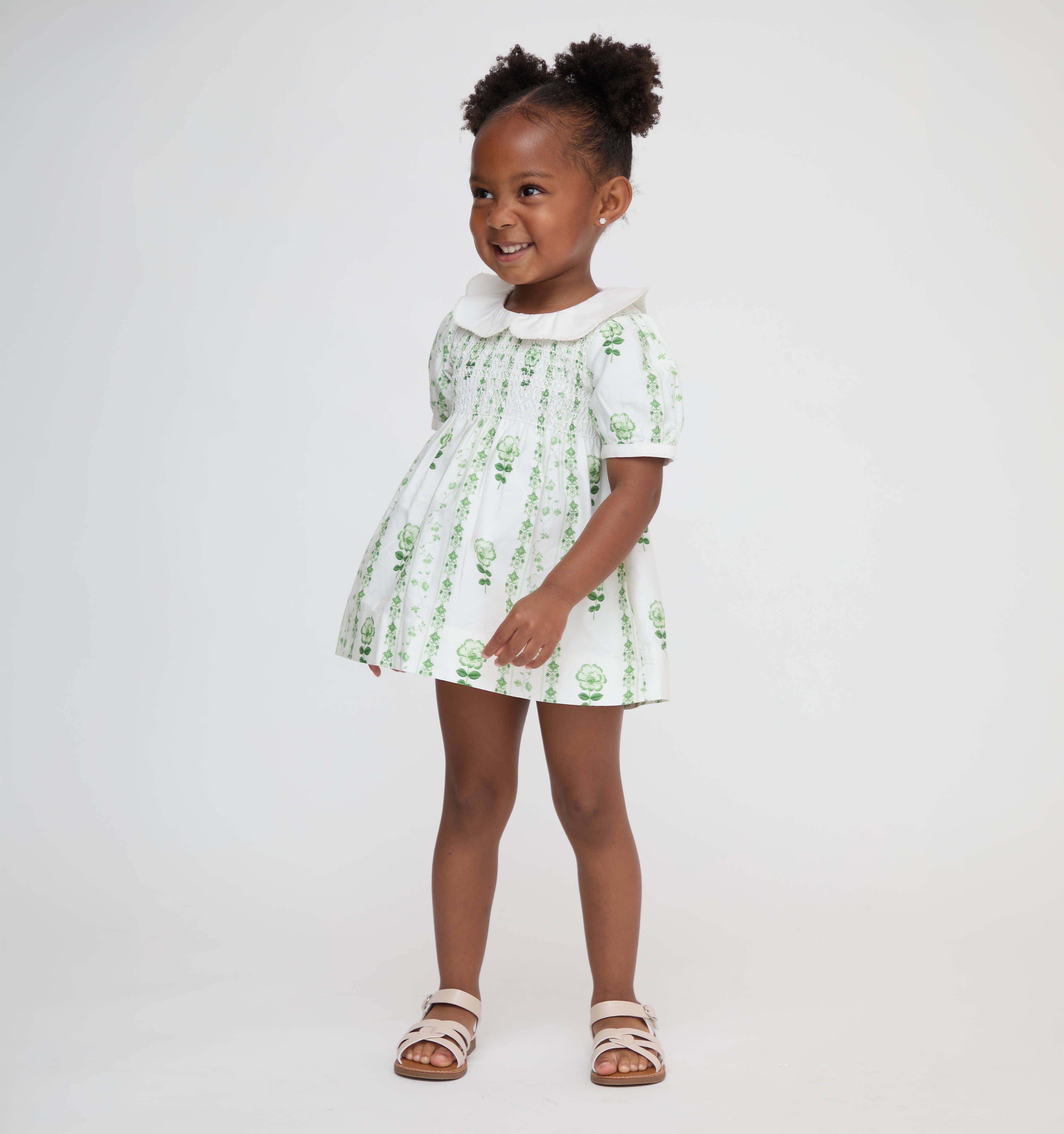 The Baby Mina Nap Dress - White/Green Arcadia Border